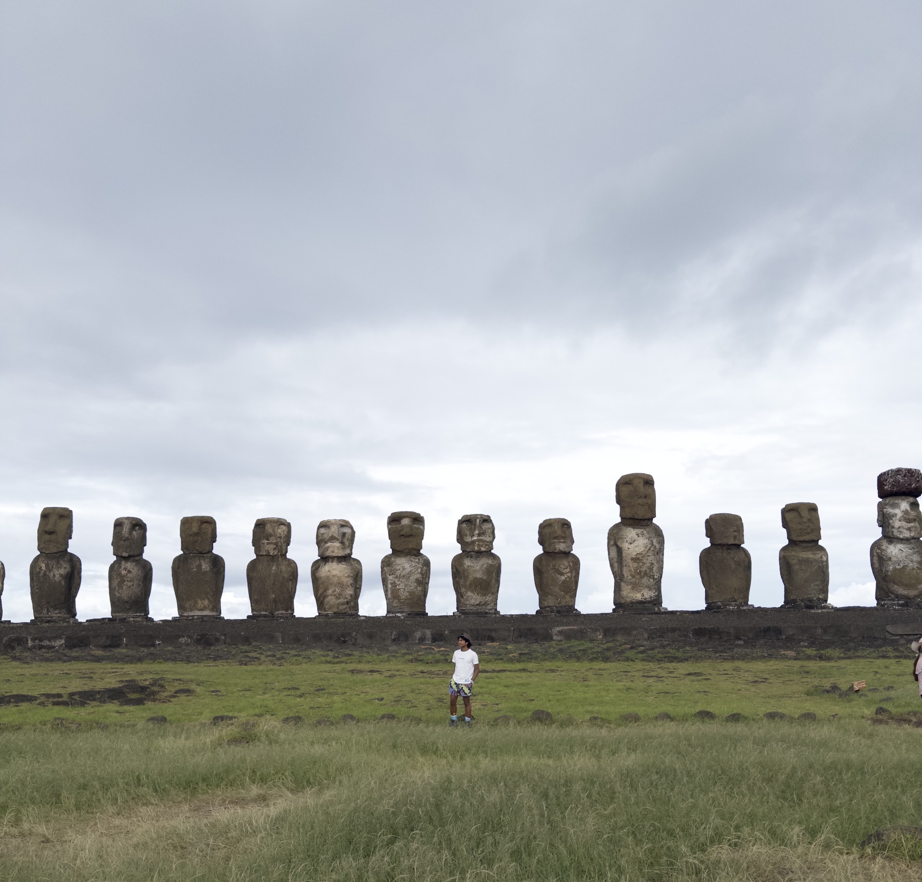 Dulanga Jayawardena standing amongst the Moai at Ahu Tongariki, Rapa Nui (Easter Island)