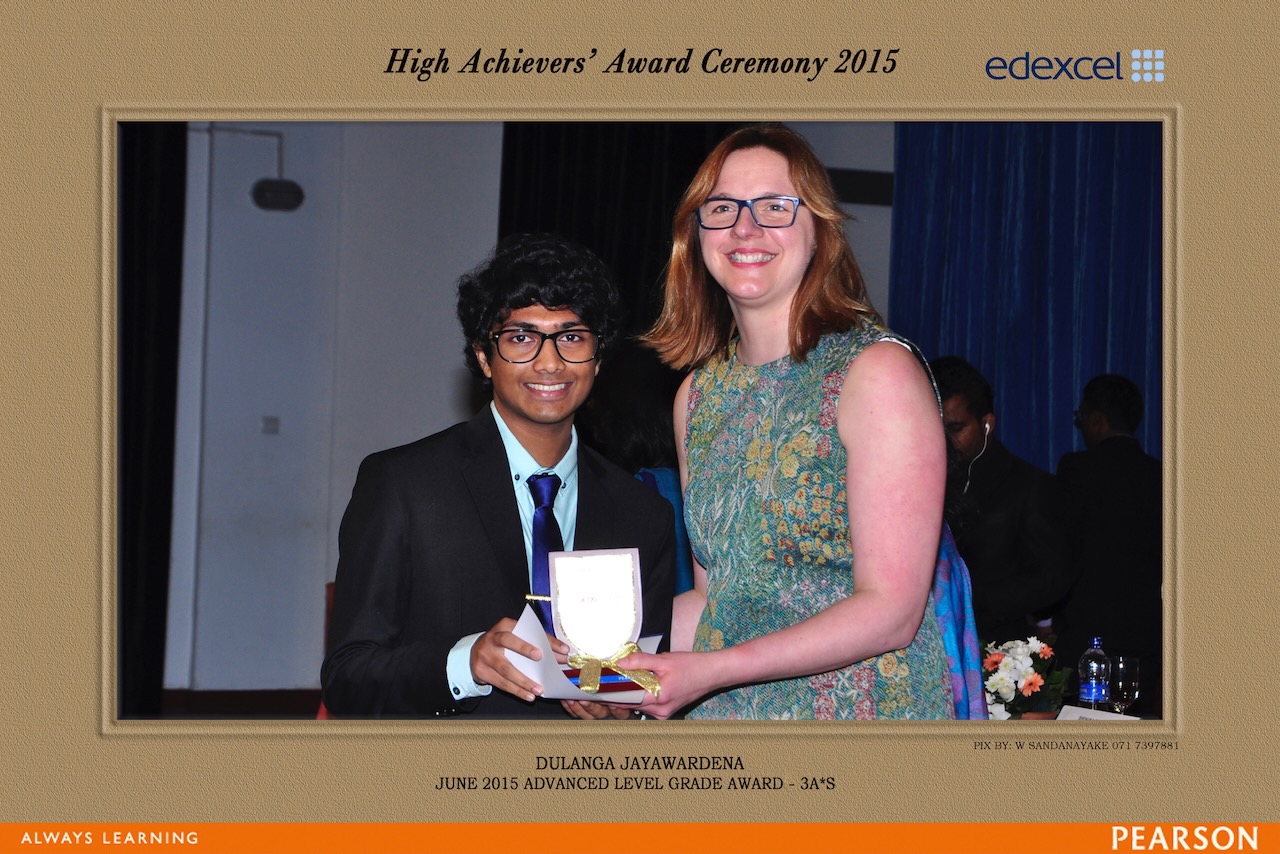 Dulanga Jayawardena accepting a Pearson Edexcel High Achiever's Award, June 2015