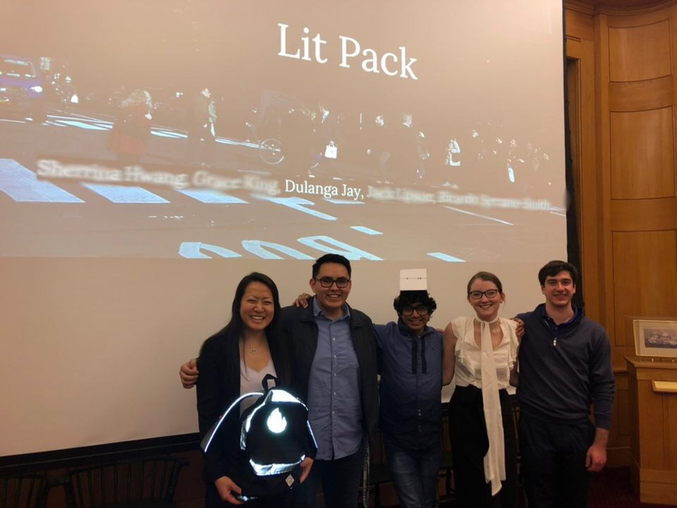 Dulanga Jayawardena with his teammates who worked on Lit Pak at their final presentation at Dartmouth College